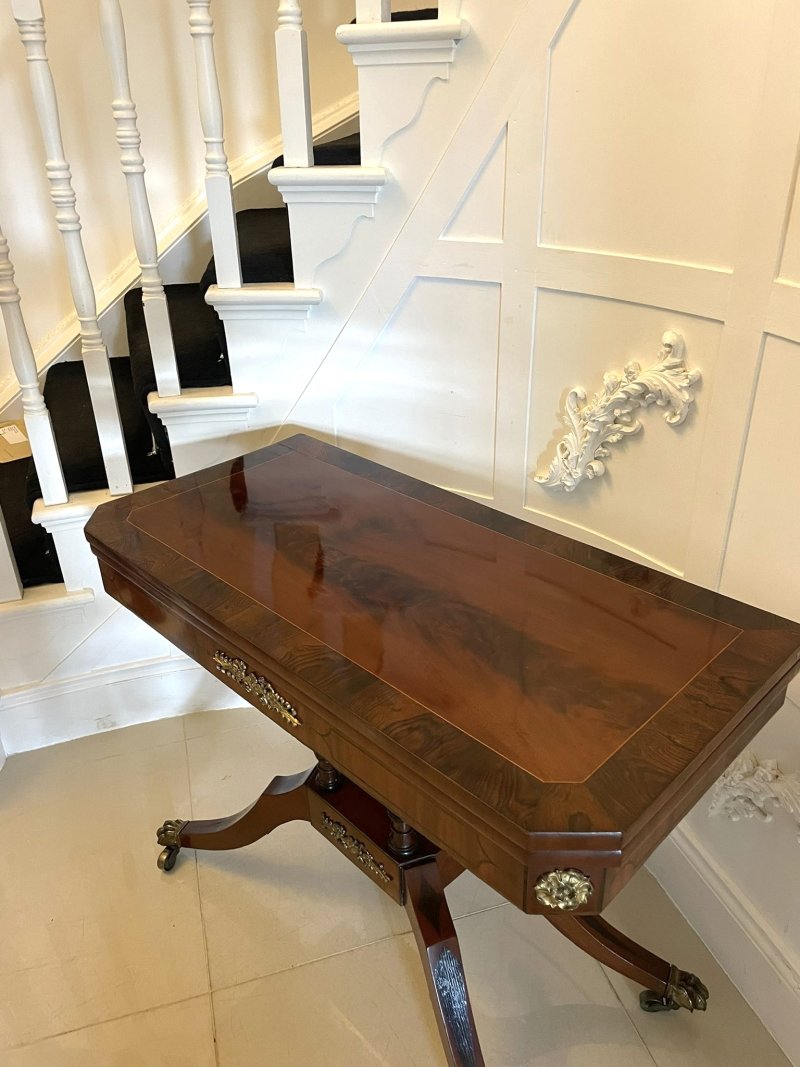 Fine Quality Antique Regency Figured Mahogany Card/Console Table with Gilded Brass Mounts - Image 5